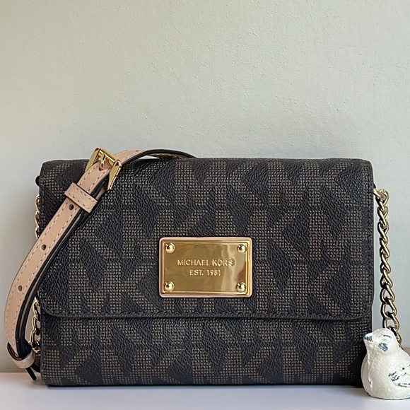 Micheal Kors Large Jet Set Travel Crossbody w/ Pocket for Smartphone - Brown - Picture 1 of 16